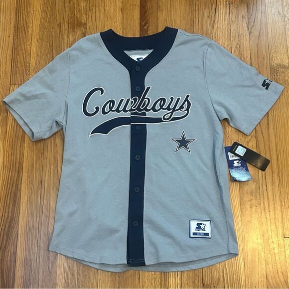 Starter Dallas Cowboys Baseball Jersey Gray Blue Size Men’s Large - Picture 1 of 10